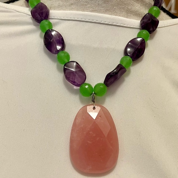 Gemstone 925 necklace 15” to 18” plus 2” pink stone jewelry - Picture 3 of 12